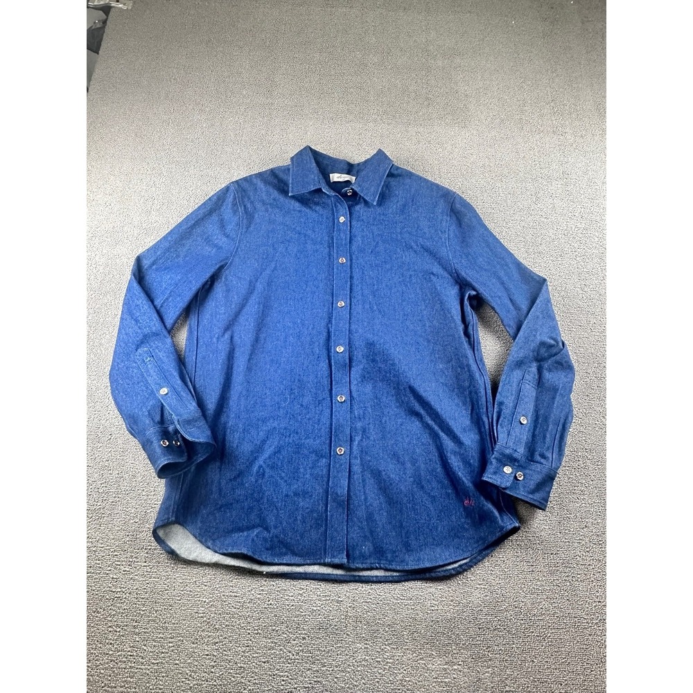 demi ds Shirt Women M Blue Classic Cotton Denim Hong Kong Made Collared Office